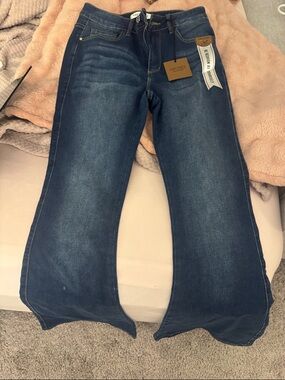 Vipones Women's Wide Leg Dark Blue Flare Jeans